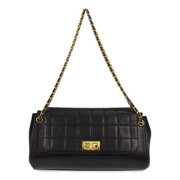 Chanel Black Lambskin Mademoiselle Lock Choco Bar Shoulder Bag - Picture 1 of 8